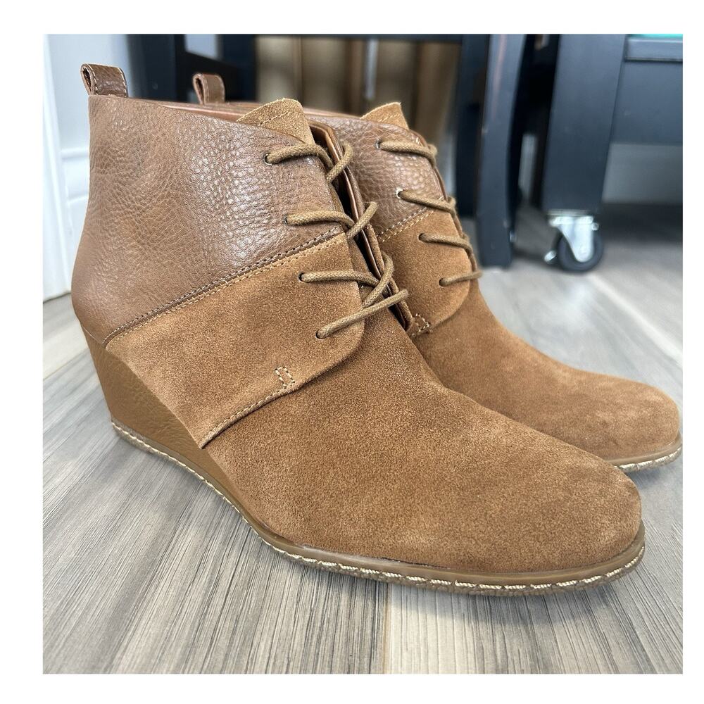 Franco Sarto Albi Size 7 M Cognac Brown Suede & Leather Chukka Boots Wedges